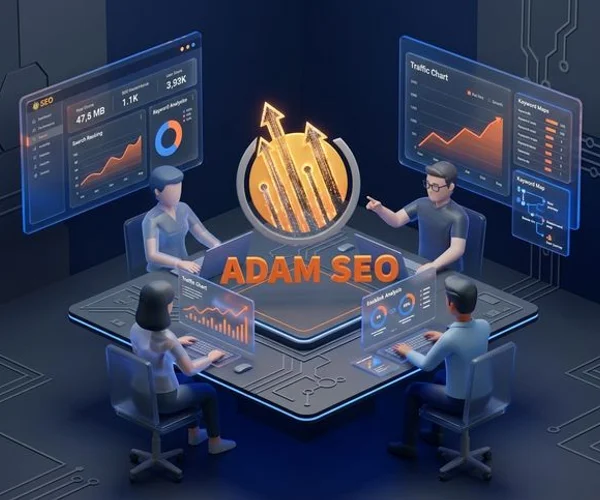 Adam SEO team in a collaborative strategy session at their Mont Kiara office, with SEO analytics dashboards visible on multiple screens in a modern workspace setting