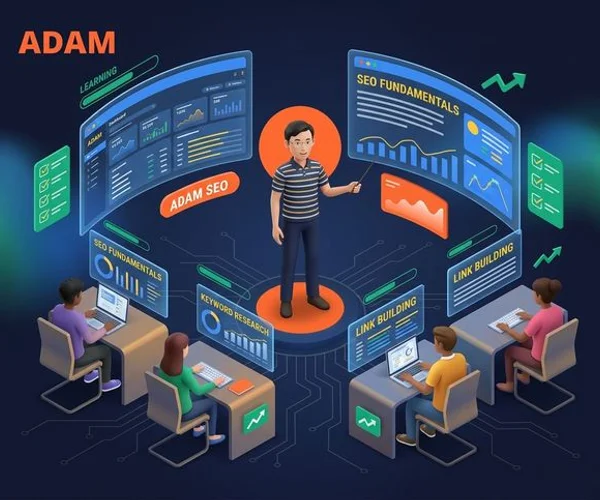 SEO training workshop in progress showing an instructor teaching a small group of marketing professionals around laptop screens in a modern Malaysian training centre