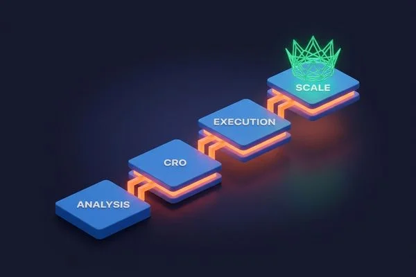 Diagram of the 4-Stage SEO Framework as applied to the travel business showing Analysis CRO Integration SEO Execution and Scale phases connected in a cycle