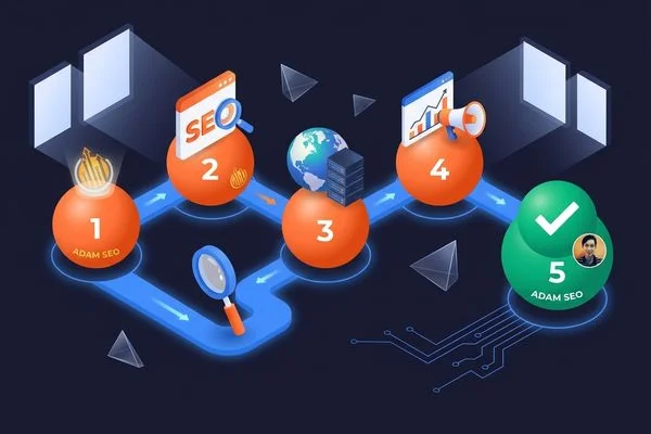 Step by step process infographic for AI search brand monitoring showing numbered steps with icons for each AI platform and tracking methodology
