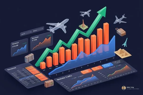 Case study results for 283% Revenue Growth for Travel Business showing key metrics and performance charts