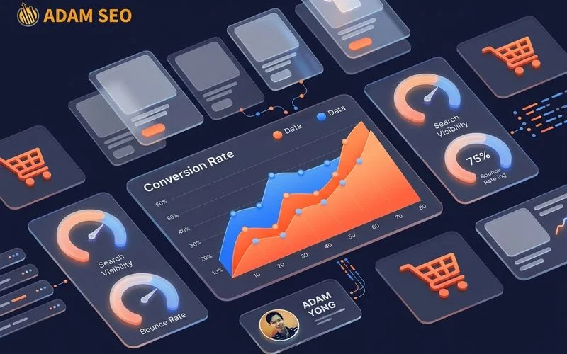 Ecommerce SEO dashboard displaying product page performance analytics and organic traffic growth metrics