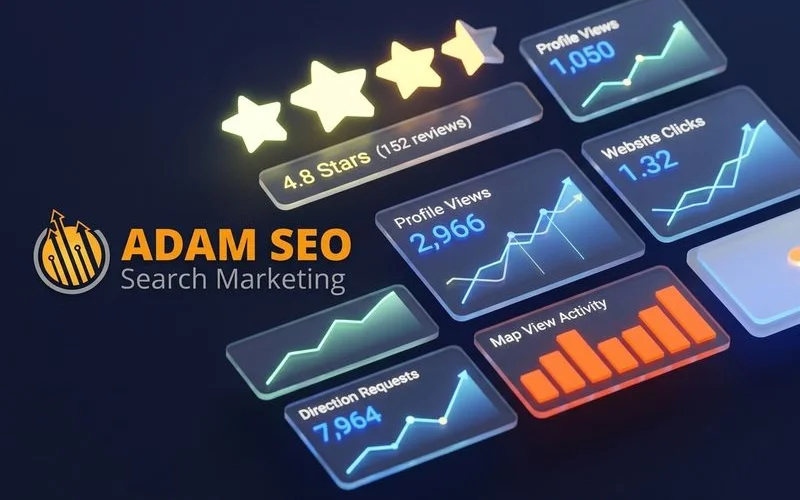 Google Business Profile optimization dashboard showing analytics and performance metrics for local businesses