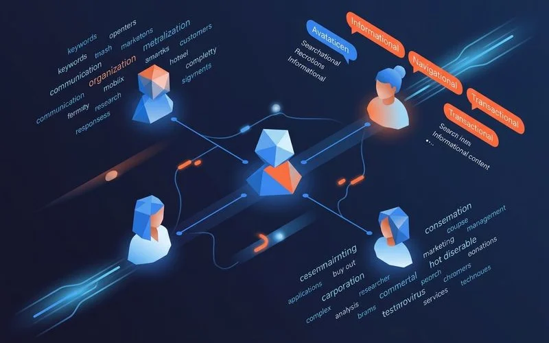 Intent-based keyword strategy dashboard showing B2B buyer persona research and search query analysis