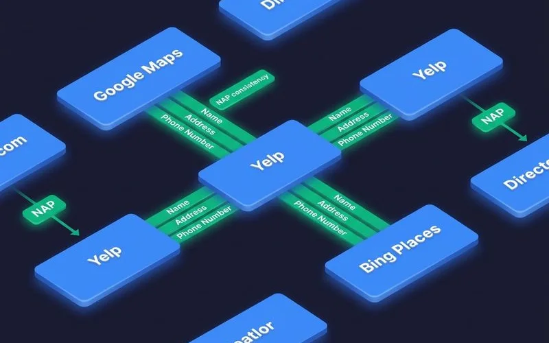 Local citation building process showing directory submissions across Bing Places Yelp and local Malaysian directories