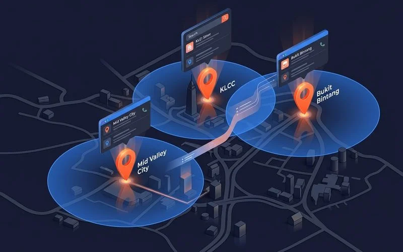 Local SEO strategy map highlighting business locations across Kuala Lumpur for map pack optimization