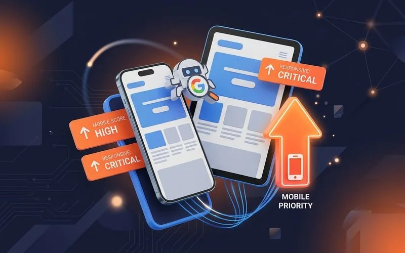Mobile-first indexing assessment showing responsive design testing results across multiple device viewports