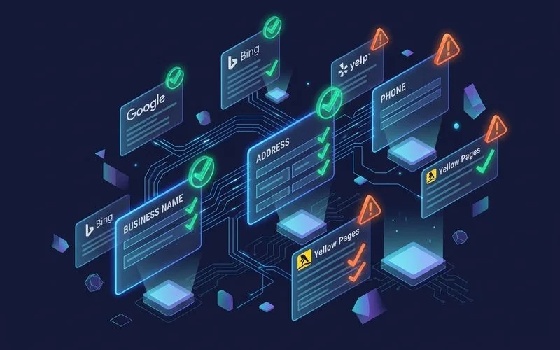 NAP consistency audit report displaying business name address phone verification across online platforms
