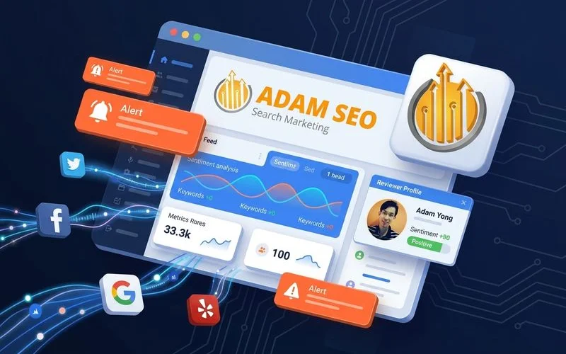 Online reputation monitoring dashboard showing real-time brand mention alerts and sentiment analysis tracking