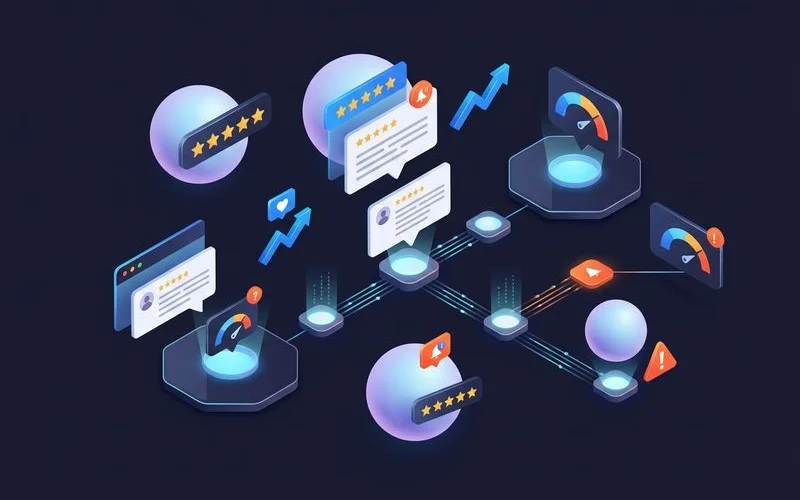 Review management platform interface showing customer feedback monitoring and reputation tracking tools